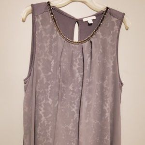 New York and Company, dressy gray top with rhinestones at neckline, XL